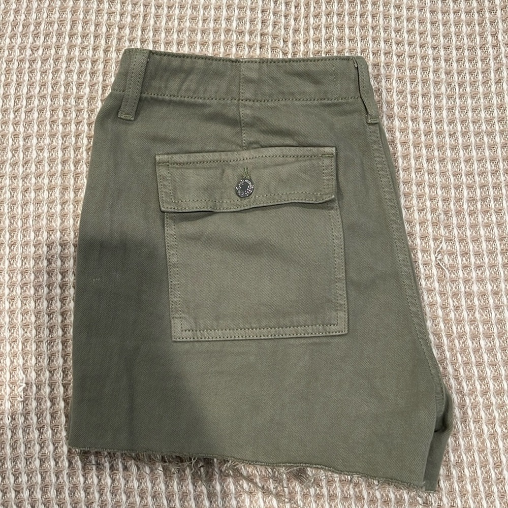 Olive green denim shorts. Worn once. In perfect condition!